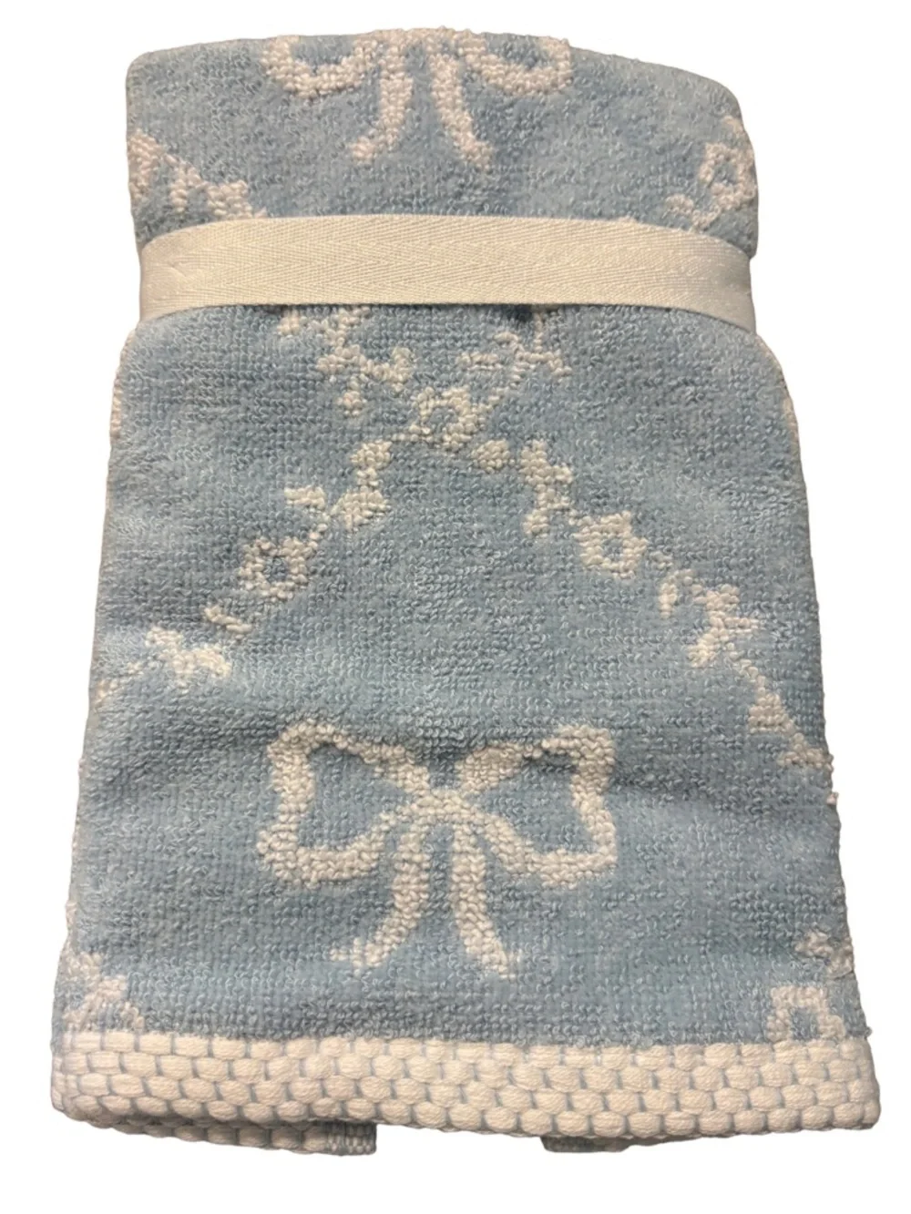 LAURA ASHLEY NWT 2pc fingertip towel set -blue/white bows
